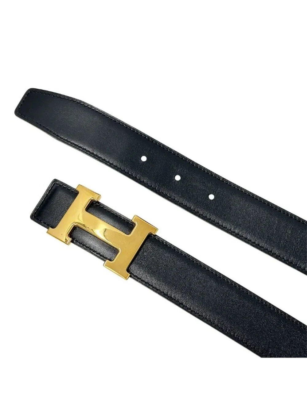 Hermes Belt H Box Calf Black Gold 70 Reversible